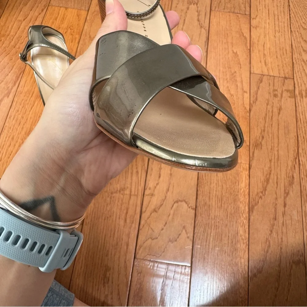 Giuseppe Zanotti strapped‎ bronze and wood block heels size 39.5